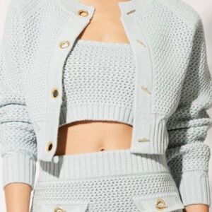 SOLID & STRIPED Carly light blue knit cardigan brass toggles